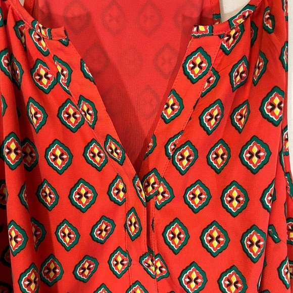 Skies Are Blue Mini Tank Dress Orange Retro Print Sheath Dress Strappy Size L - Picture 7 of 8